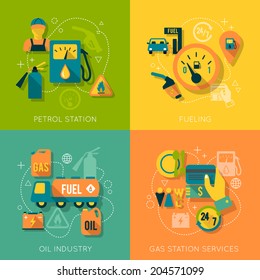 Set of gas fuel station car oil petrol auto service concept flat business icons set for infographics design web elements vector illustration