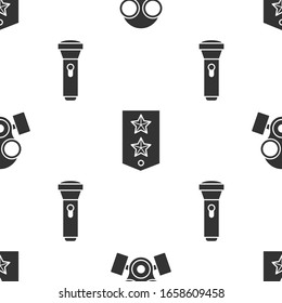 Set Gas mask , Chevron  and Flashlight  on seamless pattern. Vector