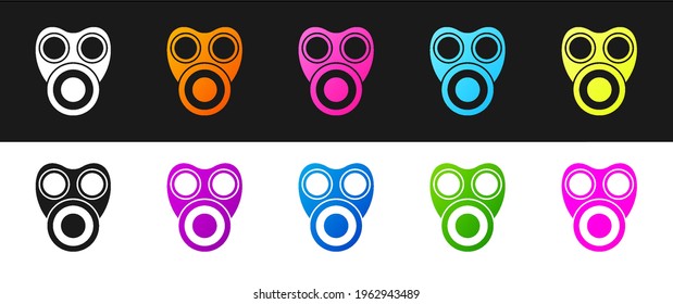 Set Gas mask icon isolated on black and white background. Respirator sign.  Vector