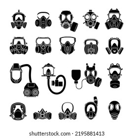 Set of gas mask icons. Collection of chemical gas and poison gas mask, mask for firefighters and the military and pollution protection.