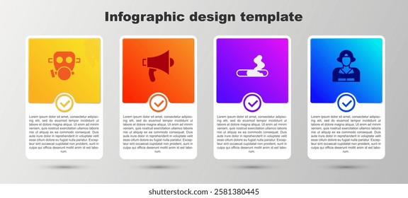 Set Gas mask, Megaphone, Cigarette and Firefighter. Business infographic template. Vector
