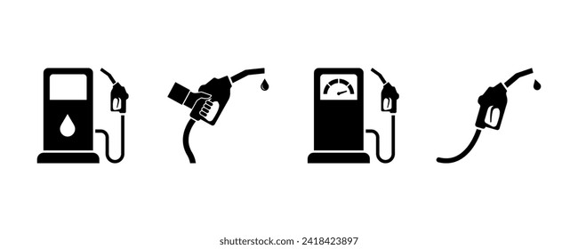 Set of gas pump station vector icons. Pump petrol symbol. Gasoline station icon.