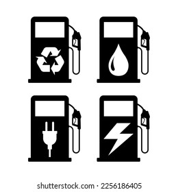 Set of Gas station icon, nozzle vector, pump gasoline design, oil power energy symbol .