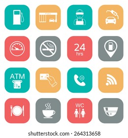 Set of gas station icons. Fuel glyph icons. Flat color. Vector illustration