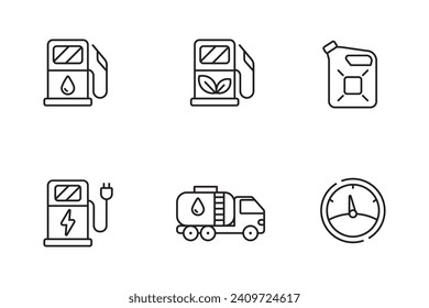 Set of gas station icons in linear style on a white background