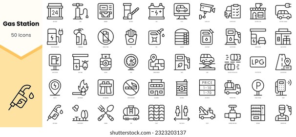 Set of gas station Icons. Simple line art style icons pack. Vector illustration