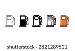 Set of gas station pump line icons for fuel refueling stations