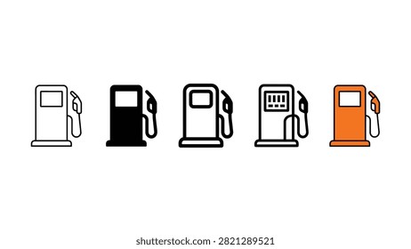 Set of gas station pump line icons for fuel refueling stations