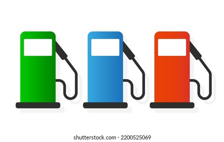 A set of gas stations of different colors. Vector illustration