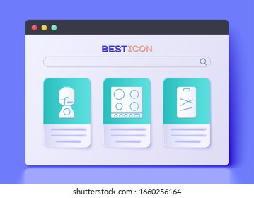 Set Gas stove, Blender and Cutting board icon. Vector