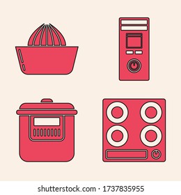 Set Gas stove , Citrus fruit juicer , Remote control and Slow cooker  icon. Vector