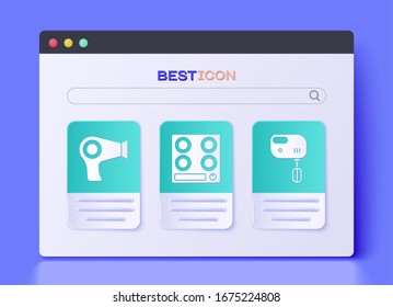Set Gas stove , Hair dryer  and Electric mixer  icon. Vector