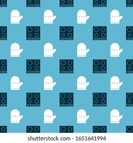 Set Gas stove and Oven glove on seamless pattern. Vector