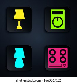 Set Gas stove , Table lamp , Table lamp  and Remote control. Black square button. Vector