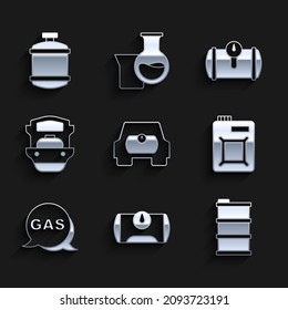 Set Gas tank for vehicle, Barrel oil, Canister motor, Location and gas station, Oil tanker ship,  and Propane icon. Vector