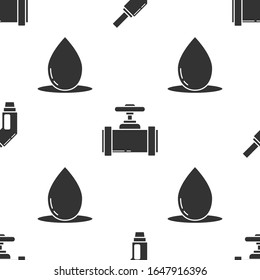 Coloque la boquilla de la bomba de gasolina, las tuberías metálicas del sector y la válvula y la gota de aceite en un patrón sin fisuras. Vector