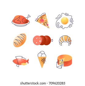 Set of gastronomy food icons, vector cuisine design elements' collection. 