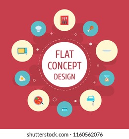 Set of gastronomy icons flat style symbols with plate, scales, soup and other icons for your web mobile app logo design.