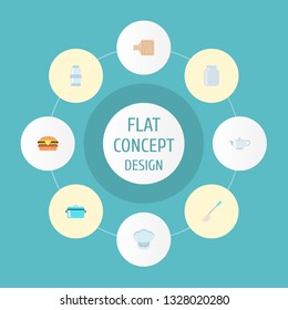 Set of gastronomy icons flat style symbols with ladle, saucepan, cutting board and other icons for your web mobile app logo design.