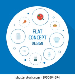 Set von Gastronomie-Ikonen flache Symbole mit Burger, Suppe, Besteck und anderen Icons für Ihr Web-Mobile App-Logo.