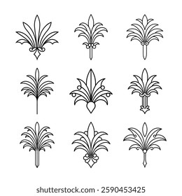 Set of Gatsby palmette ornate outline vector 