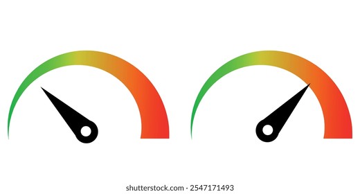 Set of gauge indicators showing low and high levels in green, yellow, and red gradients