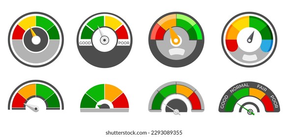Set of gauge measure meter indicator in a flat design