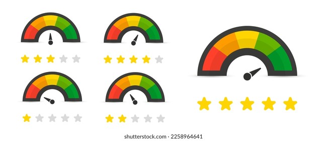 Set of gauge meter indicator icons with star rating