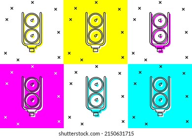 Set Gauge scale icon isolated on color background. Satisfaction, temperature, manometer, risk, rating, performance, speed tachometer.  Vector
