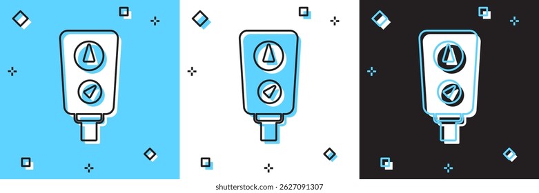 Set Gauge scale icon isolated on blue and white, black background. Satisfaction, temperature, manometer, risk, rating, performance, speed tachometer.  Vector