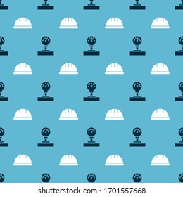 Set Gauge scale and Worker safety helmet on seamless pattern. Vector
