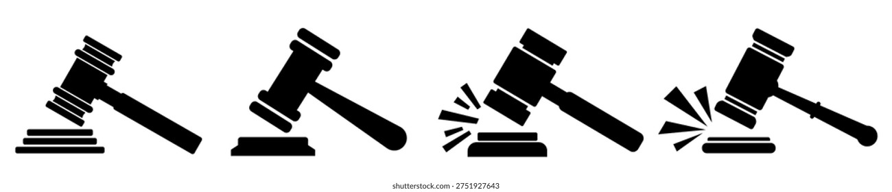 set gavel hitting sound block icon design vector illustration