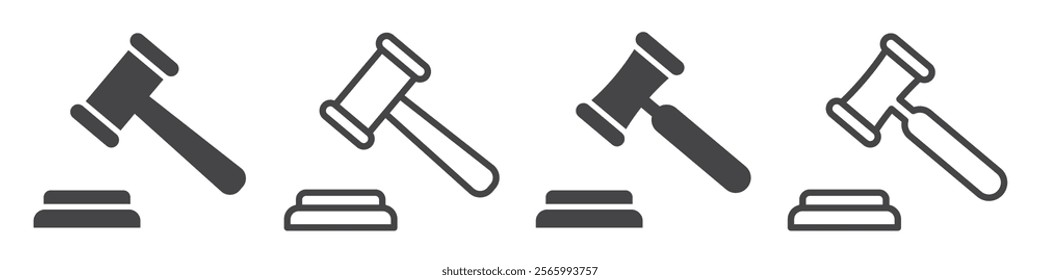 Set of gavel icons, legal gavel. Auction hammer symbols. Judge, hammer. Vector illustration.