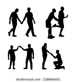 A Set Of Gay Lovers Couple Silhouette Vector, Homosexual Concept, Valentines Day Concept.