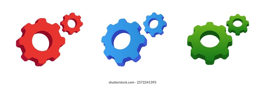 Set of Gear 3D icon illustration. Colorful and isolated on white background. vector