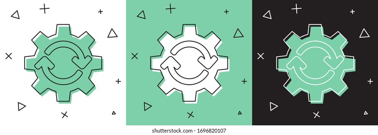 Set Gear and arrows as workflow concept icon isolated on white and green, black background. Gear reload sign.  Vector Illustration