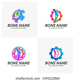 Set of Gear Bone logo design template. Concept Vector of human body health. Emblem symbol Icon.