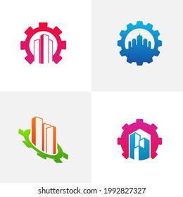 Conjunto de la plantilla vectorial del logotipo de Gear City, conceptos de diseño del logotipo de Creative Building