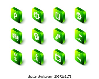 Set Gear with dollar, To list or planning, Head puzzles strategy, Flag, Hand holding coin money, Financial growth, Online education and Speaker icon. Vector