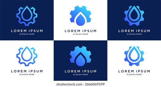 Conjunto de Plantilla de diseño de logotipo de gota de engranaje