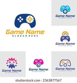 Set von Gear Game Logo Vorlage Vektorgrafik. Joystick-Designsymbol. Stilvolle Joystick-Tasten. Kreatives Design