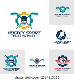 Set of Gear Hockey sport logo design template. Modern vector illustration. Badge design.