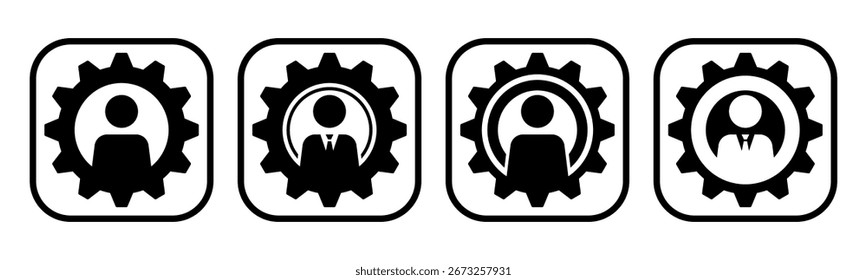 Set of gear with human icon vector symbol. Representing innovation, solution, and people