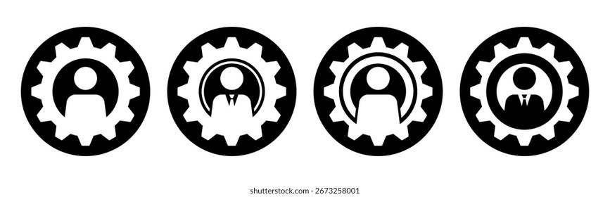 Conjunto de engranajes con símbolo de Vector de icono humano. Representación de la innovación, la solución y las personas