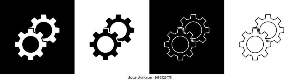 Set Gear icon isolated on black and white background. Cogwheel gear settings sign. Cog symbol.  Vector Illustration