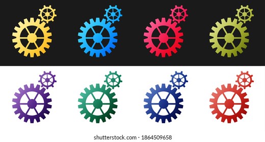 Ajuste el icono del engranaje aislado en fondo blanco y negro. Señal de configuración de la rueda de coagulación. Símbolo de código. Vector.