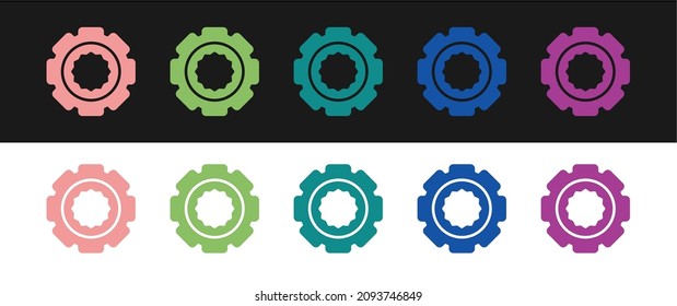 Ajuste el icono del engranaje aislado en fondo blanco y negro. Señal de configuración de la rueda de coagulación. Símbolo de código.  Vector