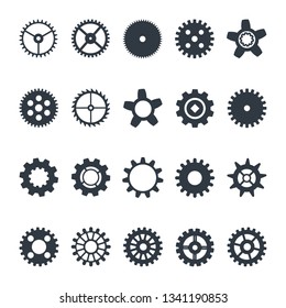 Set of gear icons. Contains such Icons as settings, transmission, gearwheel and more.