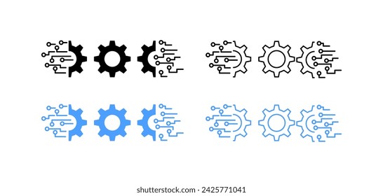 Conjunto de iconos de engranajes. Diferentes estilos, iconos de engranajes con controles deslizantes, configuración de diseño, conjunto de ajustes de engranajes de diseño. Iconos vectoriales