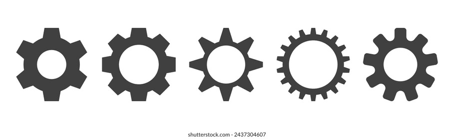set of gear icons on white background.